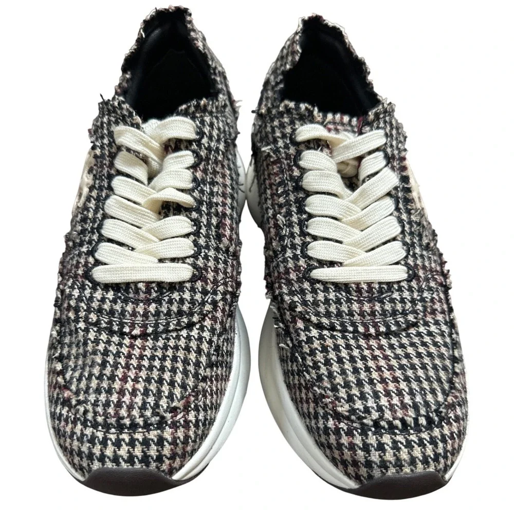 Tory Burch Kick Trainer Houndstooth Sneakers Brown Black Womens Size‎ 9.5 Preppy